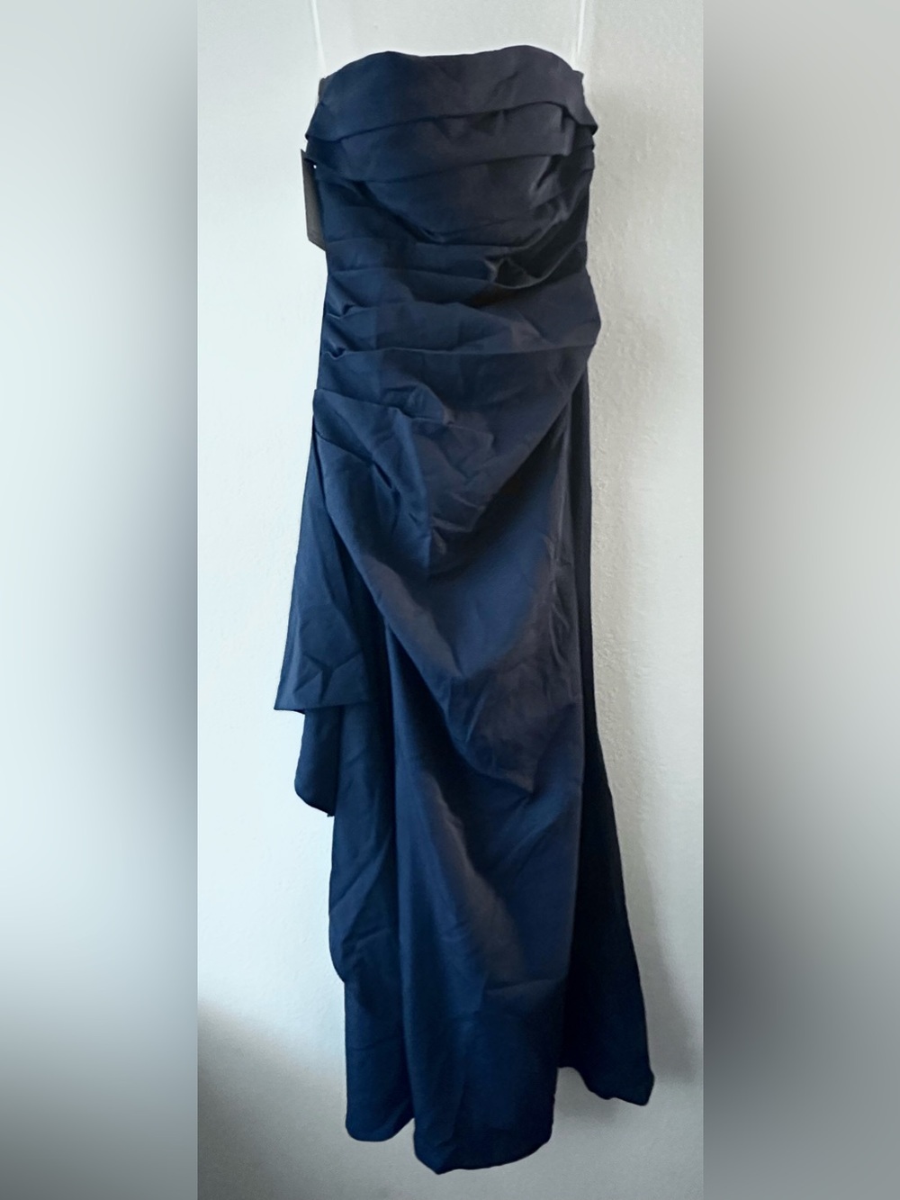 New Fashion Elegant Navy Slit Strapless Draped Skirt Prom bridesmaid dress